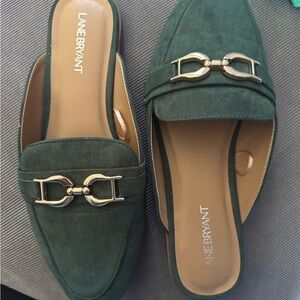 Lane Bryant Forest Green Loafers with Gold Accent